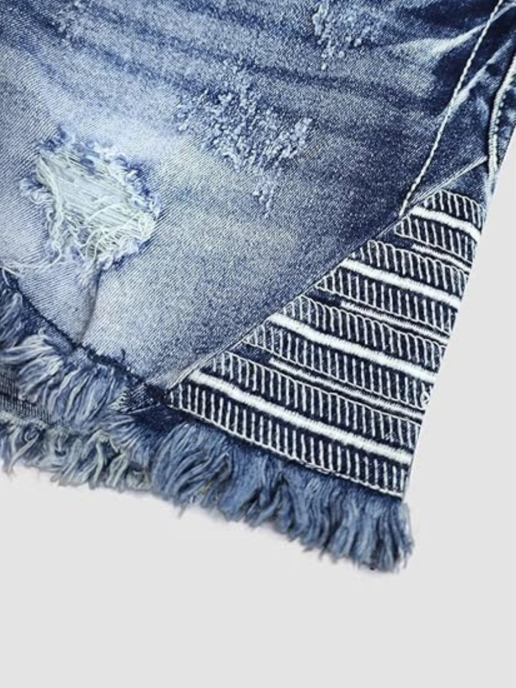 2025 Women's Denim Shorts, Ripped Jeans, Frayed Hem Design, Built-in Zipper Closure, Tight Fitting Denim Shorts
